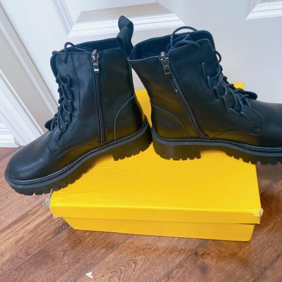 New Women Back Calf Leather Round Toe Platform Winter Short Ankle Boots Booties - Picture 4 of 7